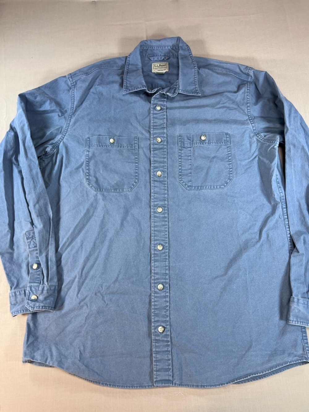 L.L. Bean Chambray Button Shirt Men’s L Tall Blue Long Sleeve